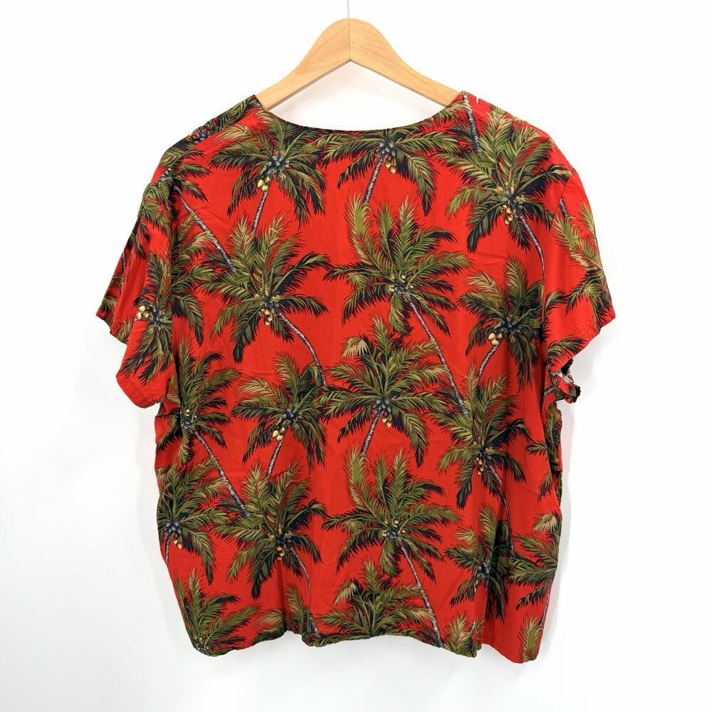 Paradise Found Red & Green Palm Tree Print Hawaiian Button Down Shirt Womens L - Picture 3 of 4